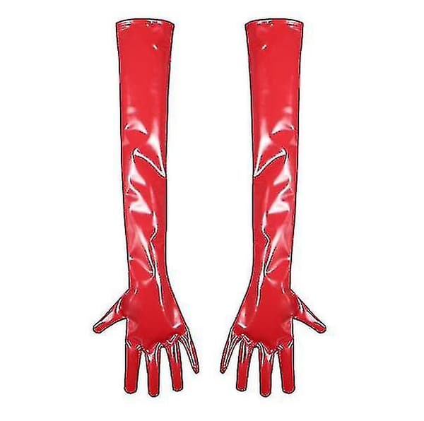 Dame Sorte Lange Handsker Våd Look Handsker Elastiske Skinnende Sorte Operahandsker Xixi red XL