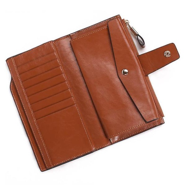 Retro-stil toppskiktsläder Tri-fold Multipurpose Card Slots Zipper Wallet för kvinnor