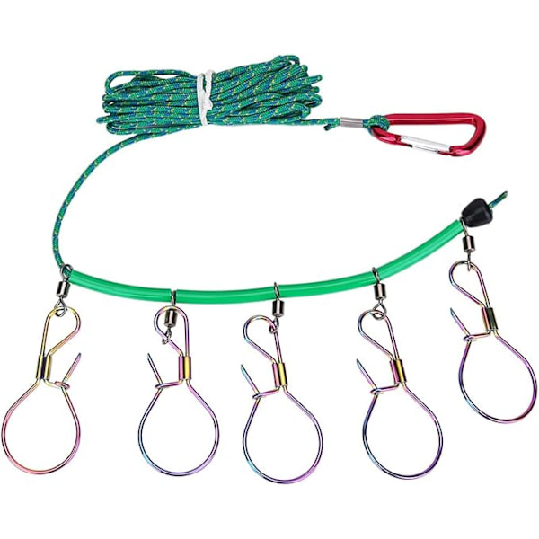 16FT Tungt Arbetsstål Fiskestränglås med 5 Spännen Fiske Rep Lanyard Fiskeutrustning Kit Tackle Verktyg