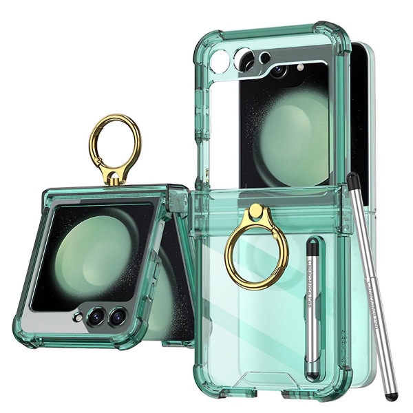 Z Flip 5 Kirkas Suojakuori, Kova PC Neljä Kulmaa Pudotussuoja Kotelo Yhteensopiva Samsung Galaxy Z Flip 5:n Kanssa, Sisältää Sormuspidikkeen, S Penin & S Pen -pidikkeen Green For Galaxy Z Flip 5