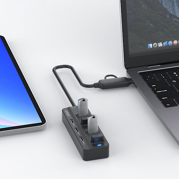 7-i-2 USB/Type-C HUB Adapter 4 USB 3.0 + 3 USB-C Dokkingstasjon 5Gbps Datakonverter