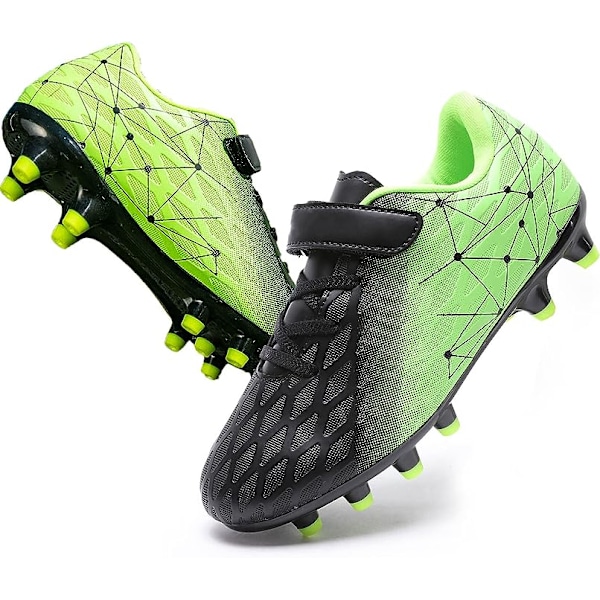Fotballsko for barn, gutter og jenter, Fg/Ag baseballsko for ungdom, atletiske komfortable fotballsko for utendørs og innendørs bruk Black Green EU30