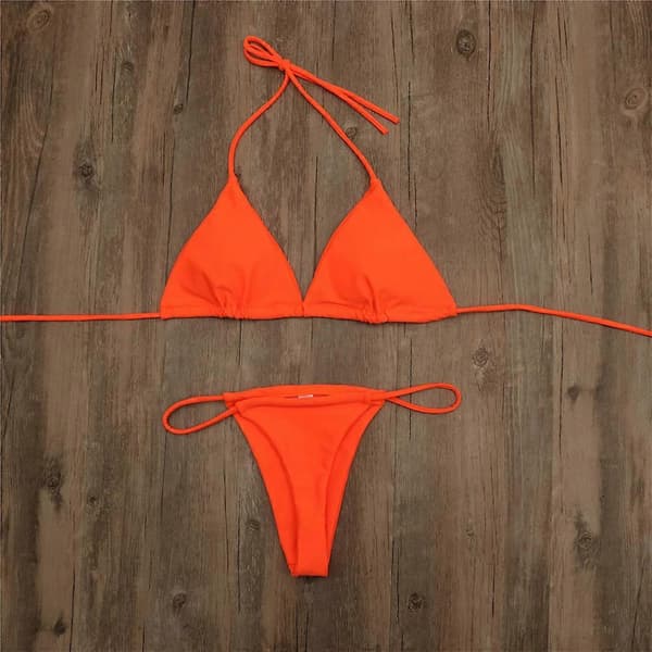 Badedrakt Polstret Stringtruse Badedrakt Bikini Sett Bandasje Solid Brasiliansk badedrakt orange