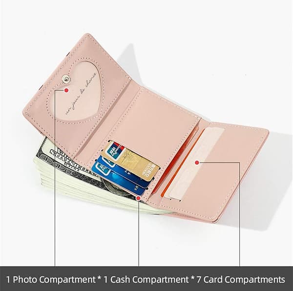 Cartoon Frukt Tri-Fold PU Plånbok Multi-Kortfack Liten Plånbok för Present (Rosa)