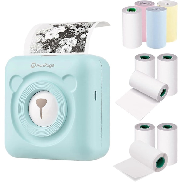 Minifotoprinter A6 Mini ficktermoprinter trådlös BT fotoetiketter kvitton funktion foto AR foto med USB-kabel 9 rullar gul termisk p mint green