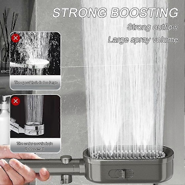 Mikrofonforsterkende dusjhode, multifunksjonelt universelt dusjhode, baderomstilbehør Black Shower Head