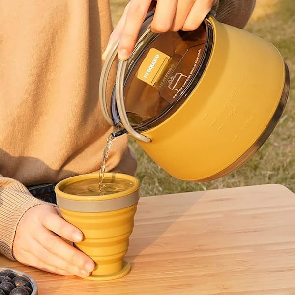 1 Liter Vikbar Campingkokare Bärbar Resekokare Vikbar Silikonkaffekanna Tekanna för Utomhusvandring Resa Fiske Ryggsäcksturer Bilresor
