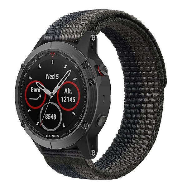 För Garmin Tactix 7 Pro/Fenix 7X/Fenix 6X Pro 26mm Sömnad Klockarmband Justerbar Nylon Loop Black Grey