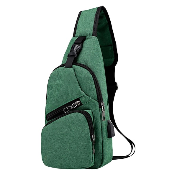 Bästsäljare - Nytt Slings Bag Med Usb-port Mångsidig, En Axelväska Casual Ryggsäck green