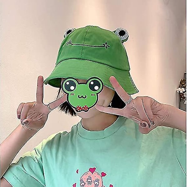 Groda Hinkhatt För Män Kvinnor, Bomull Semester Fiskekeps Solhatt Cartoon Capfrisk Grön)