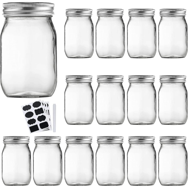 16oz Glas Mason Krukker Med Almindelige Lufttætte Låg Ideel Til Marmelade, Honning, Bryllupsgaver, Klar, 15 Pak