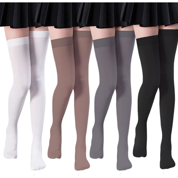 4 par över knä och lårstrumpor håller upp strumpor för kvinnor håller upp strumpor över Black White Medium One Size