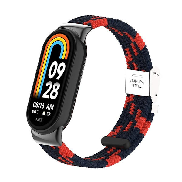 För Xiaomi Smart Band 8 flätad nylon klockarmband justerbart spänne elastiskt band Black Red