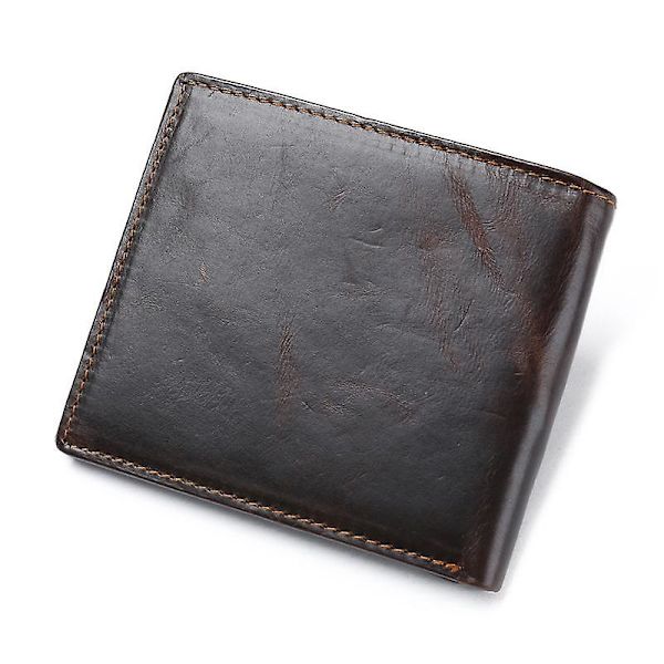 Herr Tri-fold Crazy Horse Textur Magnetproof Äkta Läder Plånbok