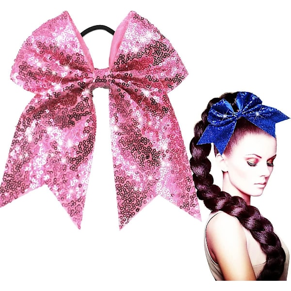 Hårsløjfe Hårelastik, Glitter Hårsløjfer Sceneoptræden Cheerleading Mode Sky Pink