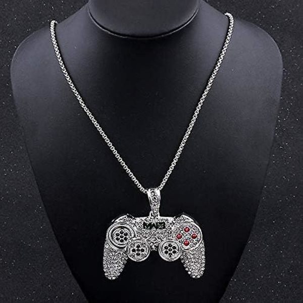 Halsband Färgglada Kristall Spelkontroll Halsband Punk Hip Hop Vänskap Halsband Spelkonsol Halsband För Son/barnbarn Bästa Vänner Silver