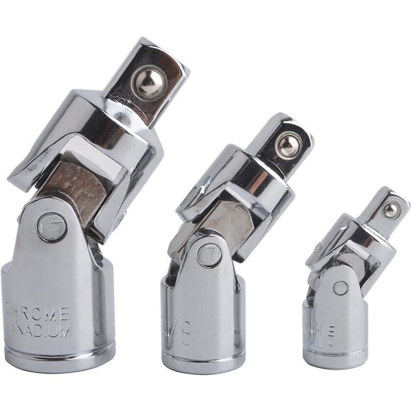 3 stk. Universal leddkoblingssett for slagtrekker, dreibar adapter, reduksjon, Cr-v stål, sølv krom finish 1/4\" 3/8\" 1/2\" (6,3 mm/10 mm/12,5 mm)