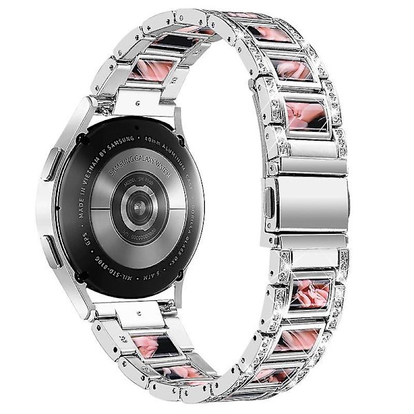 Urrem i rustfrit stål og resin til Huawei Watch GT 2 42mm/Watch 2/Honor Magic Watch 2 42mm Sliver Black Pink Flower