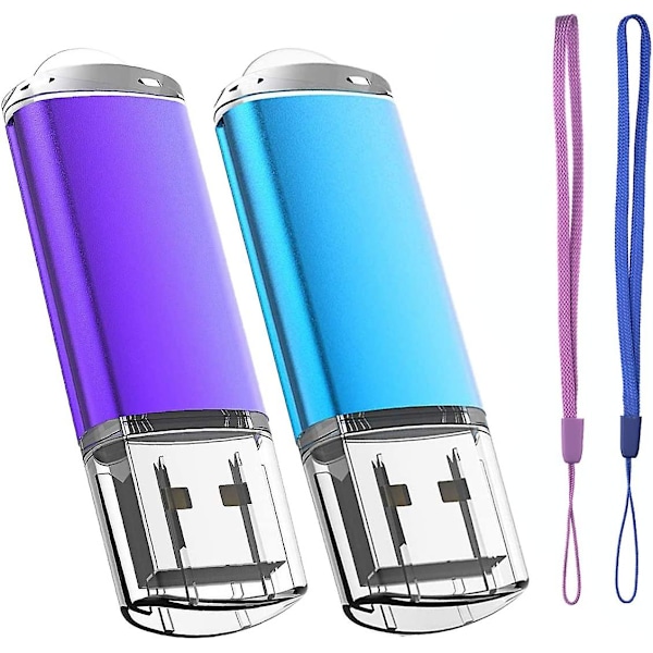 2 kpl 64gb USB-muistitikkua USB 2.0 -muistitikkuja naruilla (sininen/violetti 64gb)