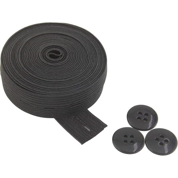 Platt sybandsspole med knapphål, elastiskt töjbart, perfekt för gör-det-själv midjeband och halsringningar (svart, 3/4 tum 3 yards)