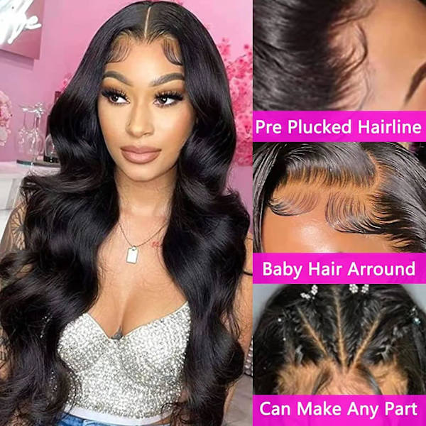Spetsfrontperuker Mänskligt Hår Pre Plockad Body Wave  Transparent Spets Frontal Peruker Med Baby Hår Brasilianskt Mänskligt Hår Peruker För Svarta Kvinnor Limlösa Peruker