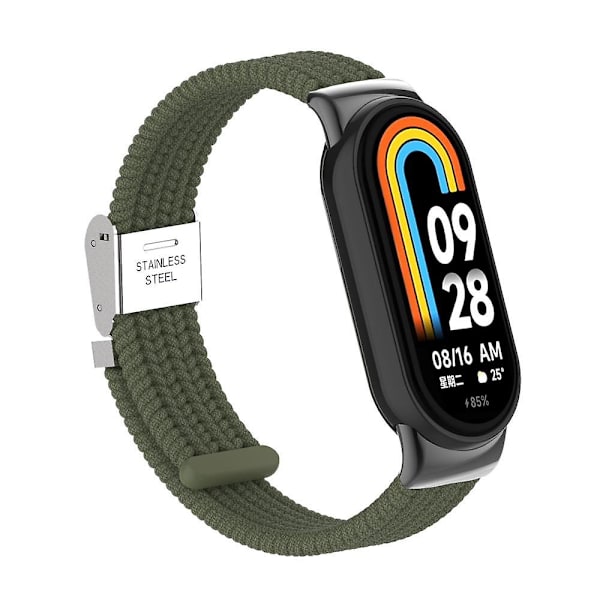 För Xiaomi Smart Band 8 flätad nylon klockarmband justerbart spänne elastiskt band Dark Green