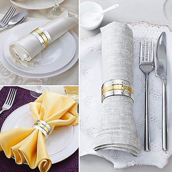Servettringar, metallguld runda servettringar Spännen för bordsdekorationer, bröllop, middag, fest, set med 8