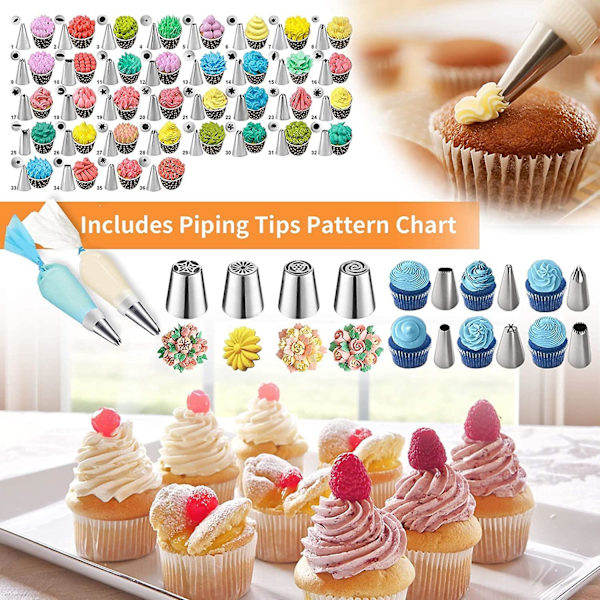 Kakdekorationsverktyg Tillbehör Kit: 236 st Baktillbehör Med Förvaringsväska - Spritspåsar Och Glasyrspetsar Set Cupcake Cookie Frosting  Bageri Set F