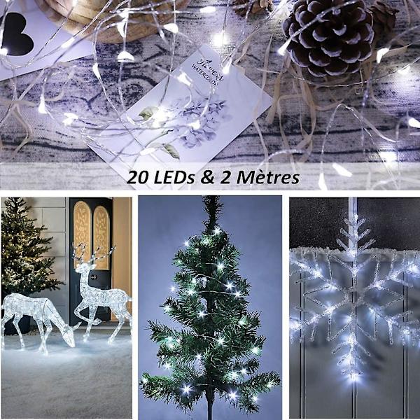 Paristokäyttöiset Mini-valoketjut (paristot mukana), IP65 Vedenkestävä, Kylmä Valkoinen, 2m Hopeajohto 20 LEDiä, Mini LED-valoketjut, Joulu Pöytä Hää