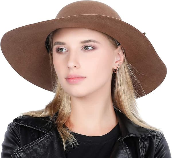 Dame Retro Bredskyggede Stor Slap Panama Hat Bælte Uld Fedora Hat