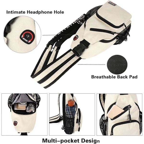 Dame Brysttaske Små Rygsække Med Høretelefonhul Piger Skuldertaske Crossbody Sling Taske Til Vandreture Cykling Camping Holdbar Polyester-sort