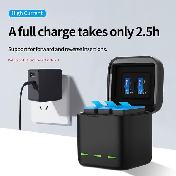 3-kanals USB Batteri Hurtiglader Batterier Oppbevaring Bæreveske