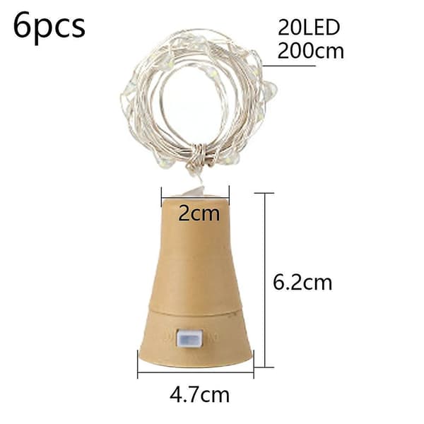 6-pak Solcelle Vinflaskelys, 20 LED Solcellelys til Bryllup Jul, ferie, Havedekoration green light