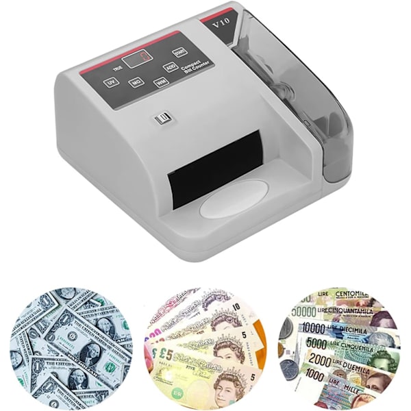 Portabel Mini Pengaräknare för Alla Valutor - Banknoträknare med UV/MG/WM Förfalskningsdetektering - Räknar 600 Sedlar Per Minut