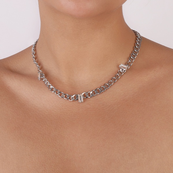 Personlighet enkelt nyckelben choker strass halsband silver white