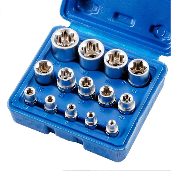 E-Star Torx-hylsesats för kvinnor E4-E24 E-Torx Yttre Hex-hylsa Insatsmutter 14 delar