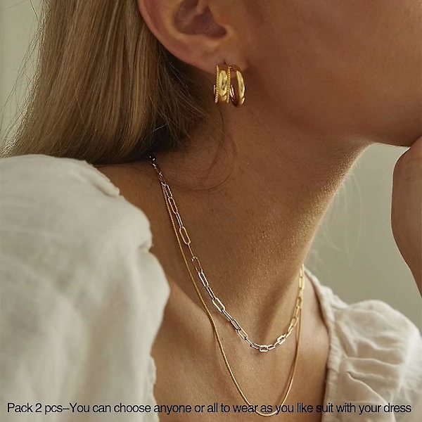 Lagdelte Choker Halskjeder For Kvinner, 14k Gullbelagt Delikat Lagdeling Paperclip Kjede Halskjede Enkelt Justerbart Initial Mynt Anheng Halskjeder Lagdelt
