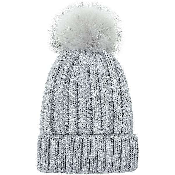 Vinterhue til kvinder, tyk fleece, imiteret pels pom pom kvast hue til damer