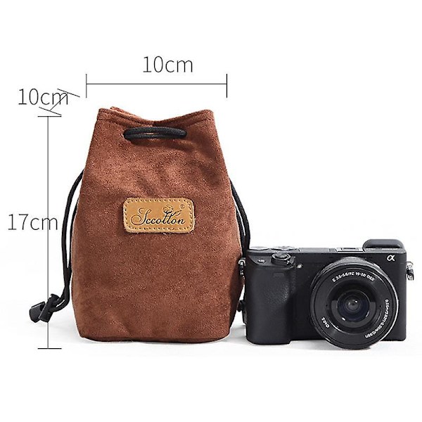 Stötsäker dragsnöre linsväska för Canon Nikon DSLR kameraväska fyrkantig Brown