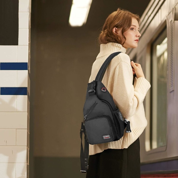 Dame Brysttaske Små Rygsække Med Høretelefonhul Piger Skuldertaske Crossbody Sling Taske Til Vandreture Cykling Camping Holdbar Polyester-sort