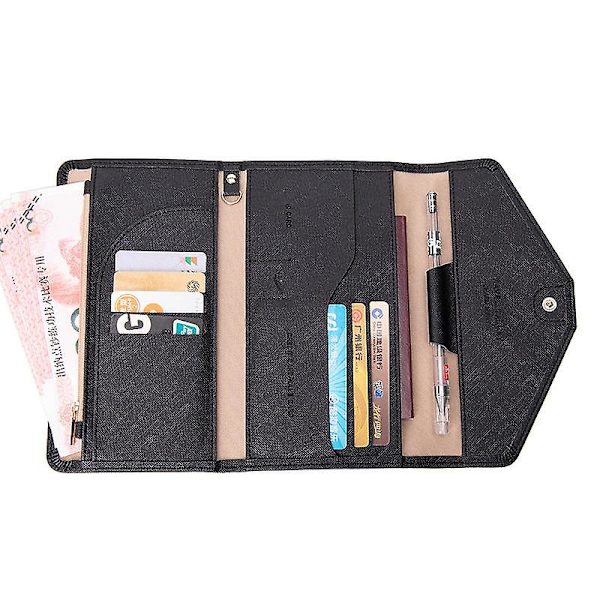 RFID-blockerande korthållare plånbok PU-läder Tri-Fold resepassväska dokumentorganisatör Black