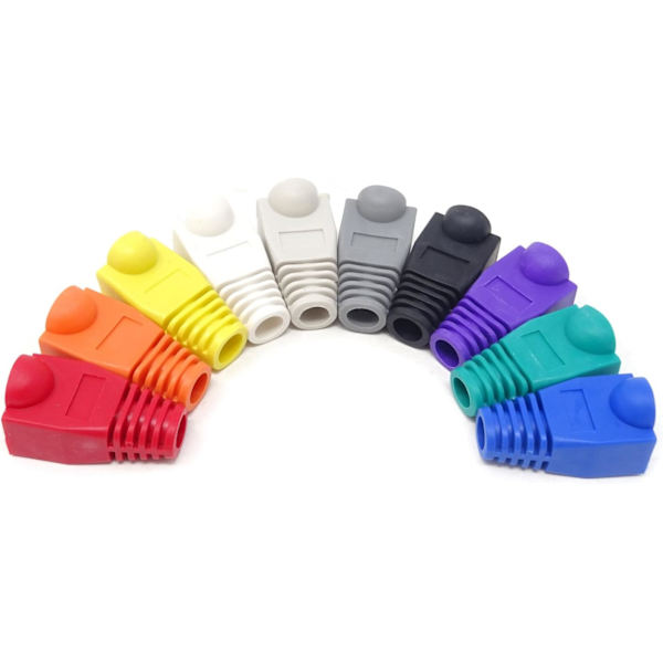 100 st 10 Färger Plast RJ45 Ethernet Nätverkskabel Stammarlättnad Stövlar Kabelkontakt Pluggöverdrag för CAT5 CAT5e CAT6