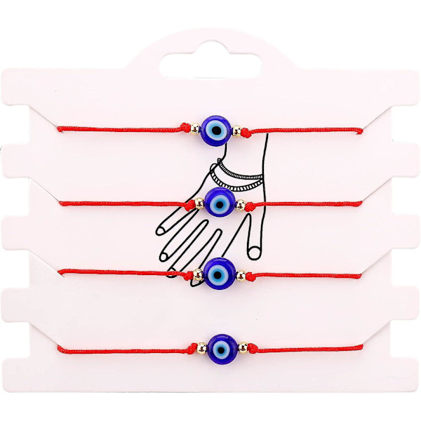 Handgjorda 12 st onda ögat armband pack bulk set kvinnor män onda ögat fotled smycken skydd armband svart röd sträng pojkar och flickor 4Pcs Red