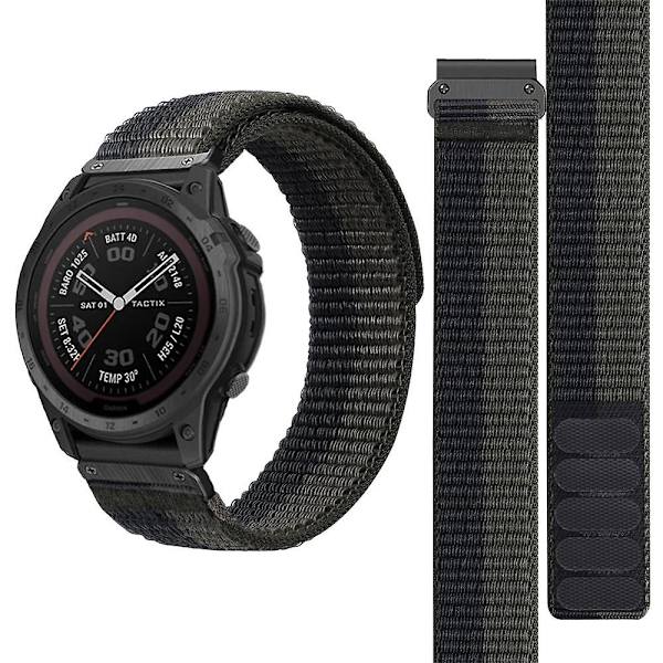 För Garmin Tactix 7 Pro/Fenix 7X/Fenix 6X Pro 26mm Nylon klockarmband Justerbart handledsband Black Grey