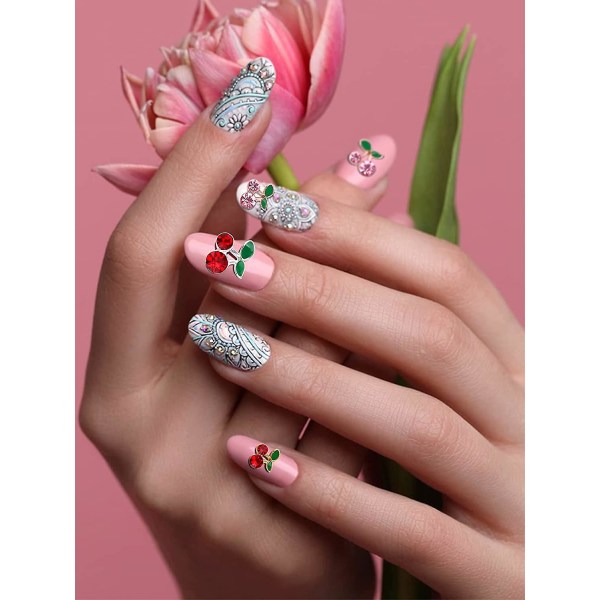 48 stk. Kirsebær Negle Charms, 3d Kirsebær Rhinestones Røde Pink Frugt Diamant Krystal Negle Studs Legering Negle Smykker Til Kvinder Negle Kunst Dekoration