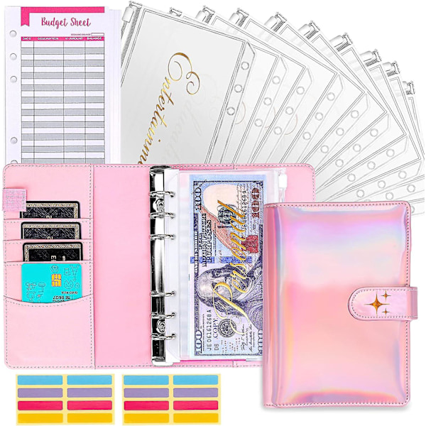 Budsjettperm med kontantkonvolutter, pengebesparende perm, kontantkonvolutter for budsjettering, pengeorganisator for kontanter, budsjettperm for å spare penger Holographic Pink