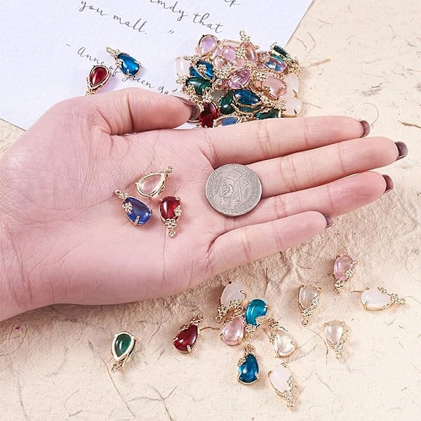 50 st vattendroppsglasberlocker, kristallberlocker, strass smyckesfynd för bröllopshalsband, örhängen, smyckestillverkning