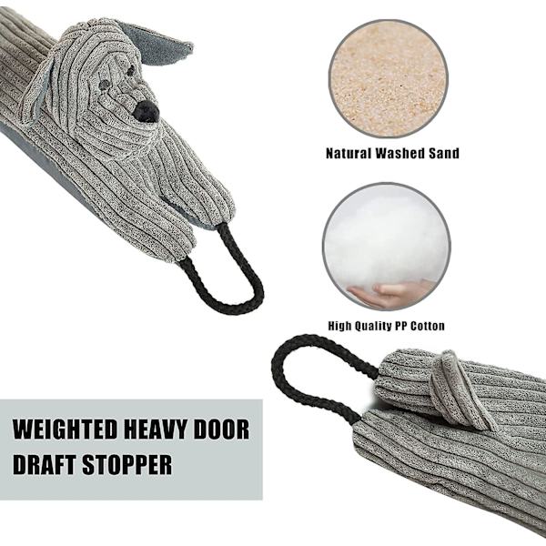 38 tommers vindstopper for dør og vindu, avtakbar og vaskbar vektet fransk 32 inch Grey Dog