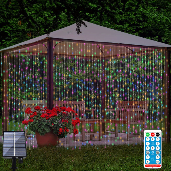 1 st 300 lysdioder solgardinljus, fjärrkontroll för utomhusbruk, 8 ljuslägen Fairy Lights IP65 vattentät koppartrådsljus Julfest