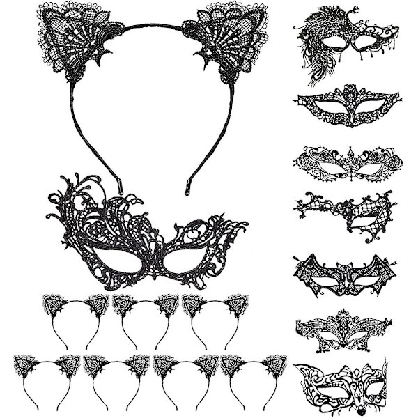 16 st karneval spetsmaskerad masker sexig kattmask venetiansk ögonmask kvinnor boll